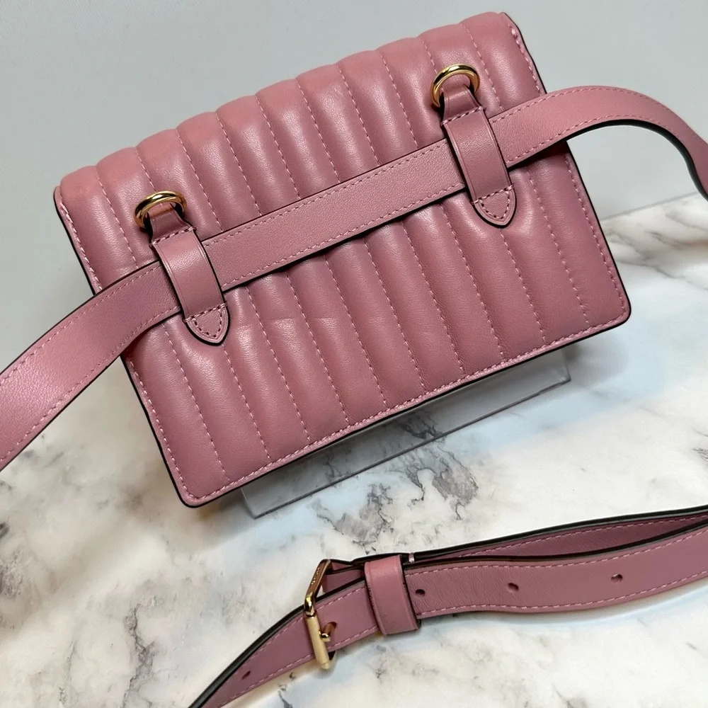 EUC Coach Linear Quilted Pink Nappa Leather 2 Way Belt Bag Crossbody